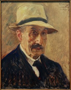 Zelfportret met strohoed door Max Liebermann